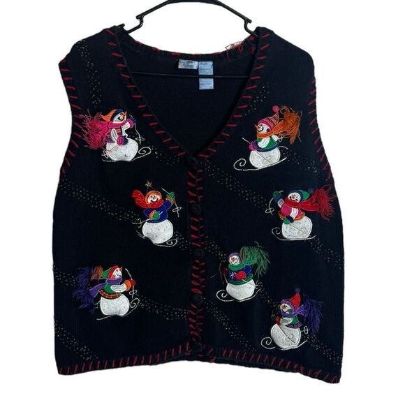 Holiday Editions Black Snowman Christmas Vest size XL - Picture 1 of 5